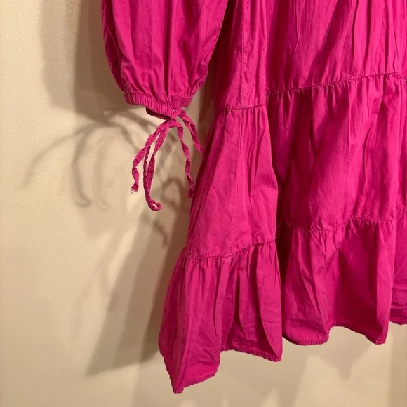 Zara Hot Pink Tiered Mini Dress w/ Balloon Sleeves - Size M - Picture 4 of 5